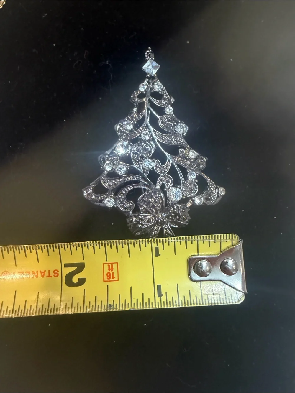 RARE Vintage Christopher Radko Silver-Tone Crystal Christmas Tree Brooch